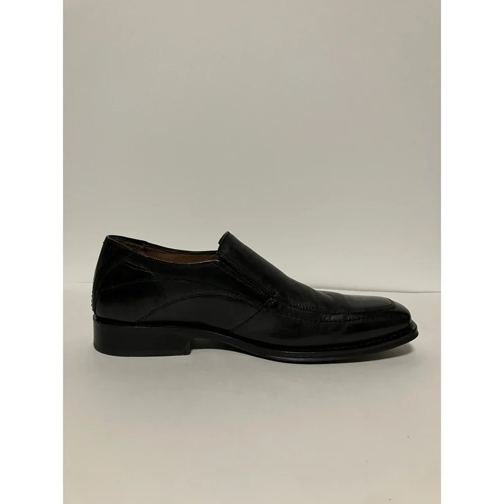 Johnston & Murphy Mens 10M Black Leather Square Toe Slip On Loafers 20-6241